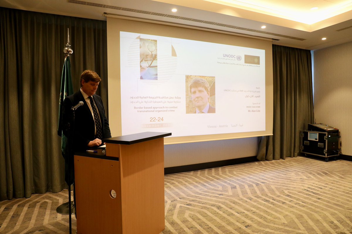 NAUSS_SA's tweet photo. With the participation of 46 specialists from Arab countries and relevant international organizations, the workshop on ‘Border based approach to combat transnational organized crime’ commenced in #Vienna. This event is organized by #NAUSS in collaboration with #UNODC within the framework of the strategic partnership between the two sides, with the aim of addressing the challenges posed by illicit cross-border trafficking and enhancing investigative capabilities to identify and dismantle criminal networks.