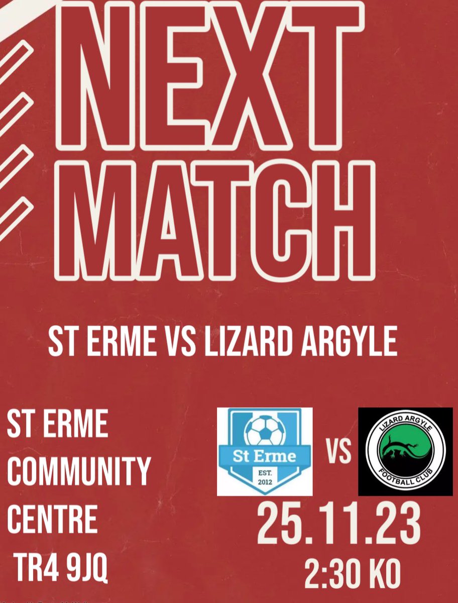 Next Match 
🆚Lizard Argyle 
🗓️Saturday 25th November 2:30 PM 
🏆St Piran League Division 3 (West)
🏟️St Erme Community Centre 
~TR4 9JQ

The Saints host Lizard Argyle at the weekend and will be looking to go back to winnings ways after back to back defeats and two cup exits.