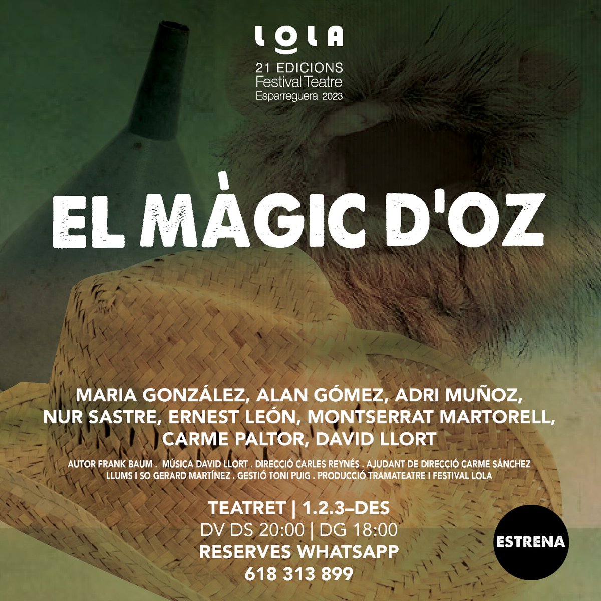 “El màgic d'Oz” de Frank Baum
Producció: Tramateatre i Festival LOLA

1, 2, 3, 15, 16 i 17 de desembre
DV i DS 20:00
DG 18:00
El Teatret d'Esparreguera
Reserves al 618 313 899

#FestivalLOLA #LOLA #ElMagicdOz #Teatre #Teatret #Esparreguera
