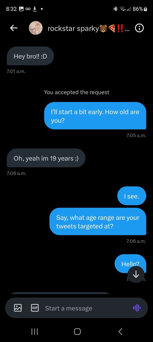 fnaftwtooc's tweet photo. @THEHIV3MIND @MXESSECURITY yeah, let me fetch the screenshots

rockstar sparky is 19 and hes said some weird shit to minors

he told a 14 year old he'd send them uncensored nsfw art before https://t.co/wncO6Gml5m