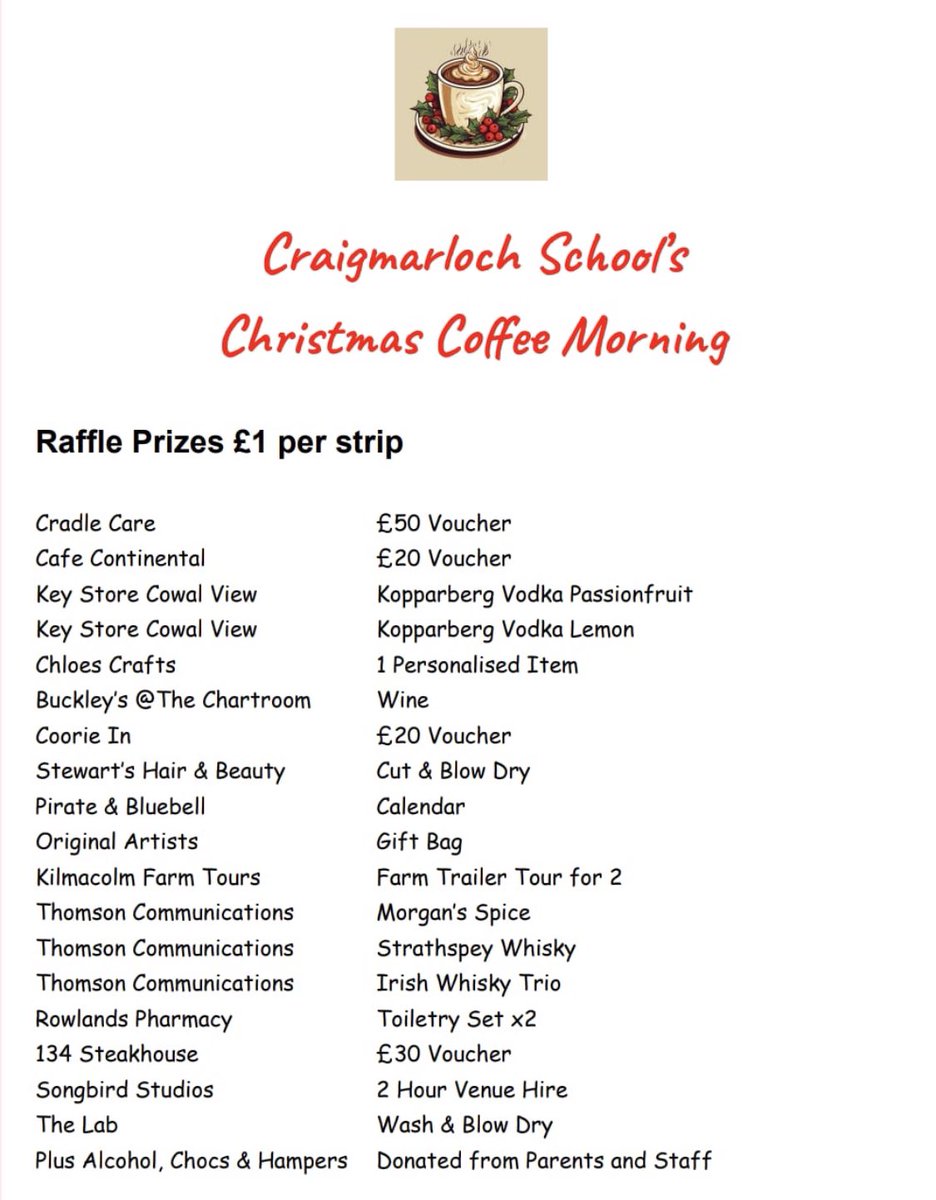 MrsMcCafferty1's tweet photo. A sneak peak at some of the raffle prizes for our upcoming coffee morning! ☕️

Please return completed raffle tickets and monies to be in with the chance of winning some amazing prizes.

All money raised will be used to support and offer our young people different experiences. 🤩 https://t.co/m9lBiG7zqT