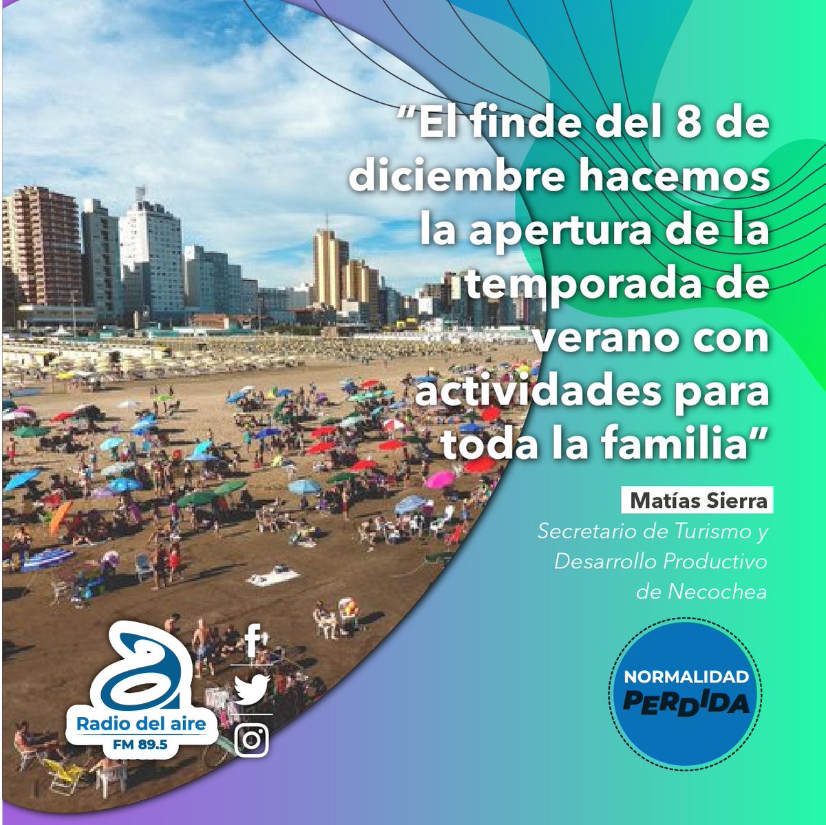 En #NormalidadPerdida hablamos con Matías Sierra, Secretario de Turismo y Desarrollo Productivo de Necochea, sobre como se prepara la ciudad para la temporada de verano...

Escucha la nota completa en youtu.be/ZEA7v585y7k