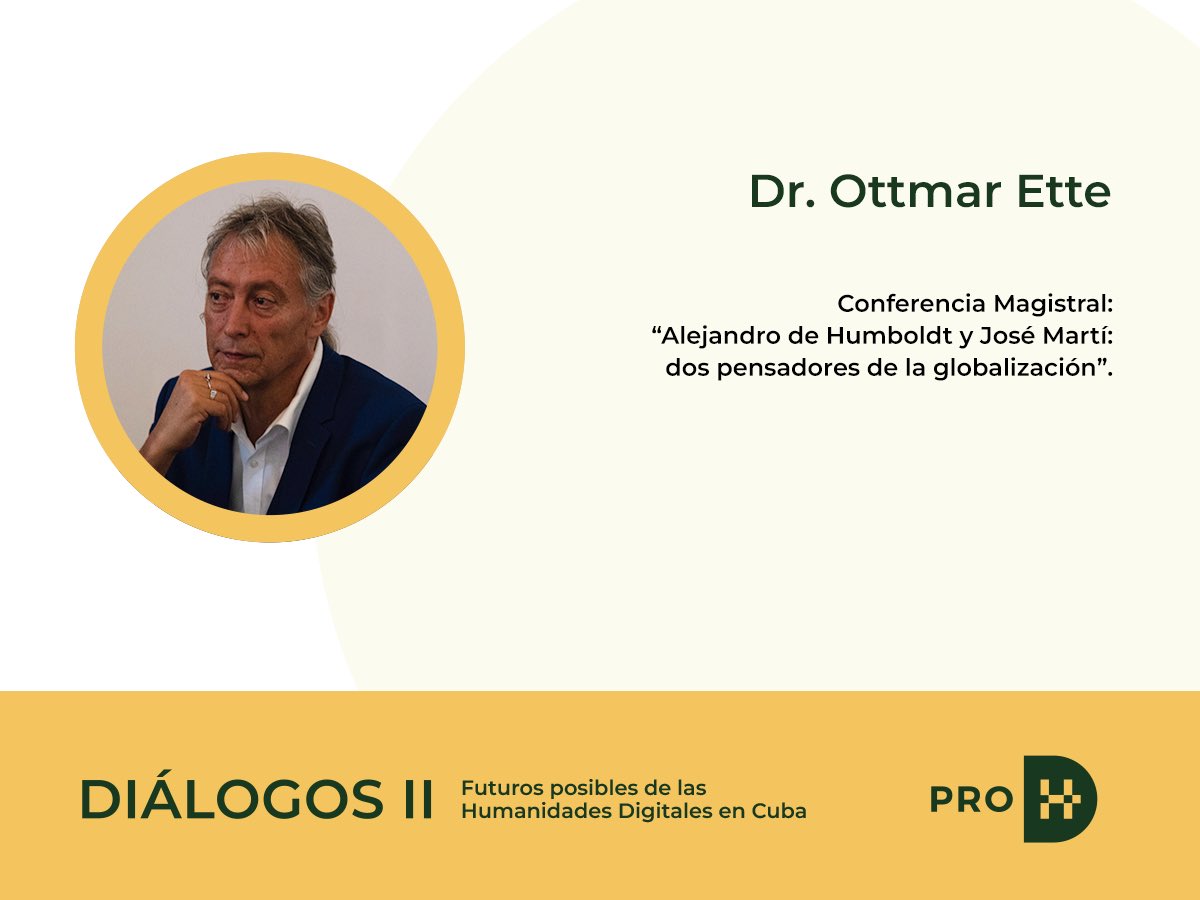 Terminamos el día con la conferencia magistral de Prof. Dr. Ottmar Ette “Alejandro de Humboldt y José Martí: dos pensadores de la globalización”.

#dialogosII #prohd #OHCH