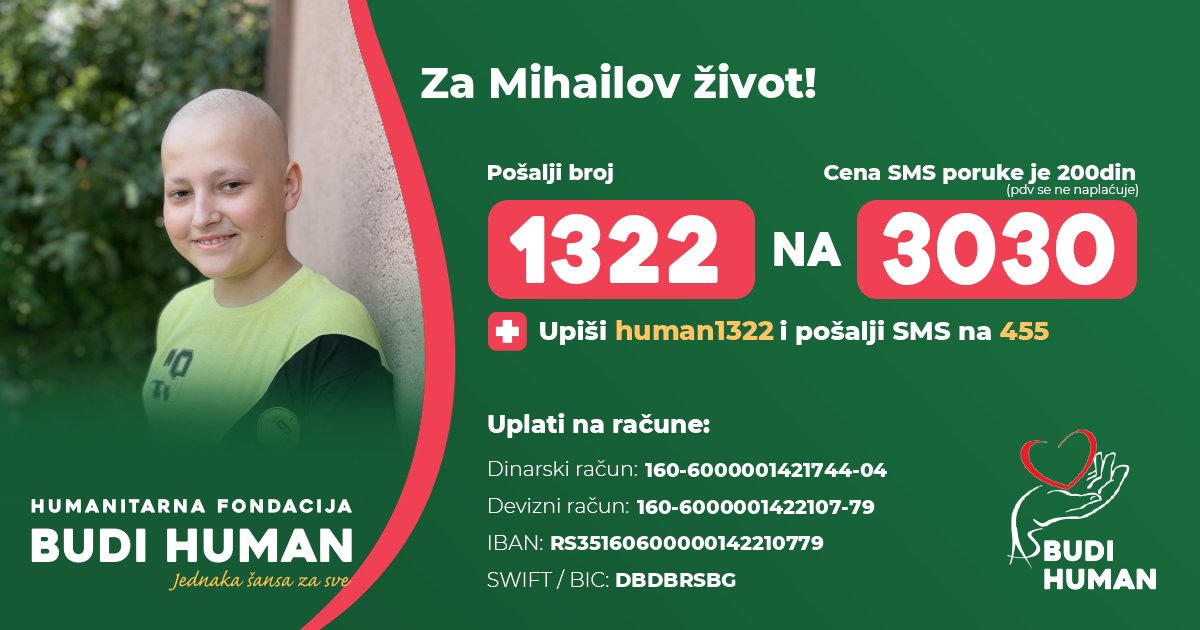 Učenici I-8, II-8 OŠ "Knez Sima Marković" Barajevo uplatili su donaciju odabranom korisniku Fondacije „Budi human“ 1322 - Mihailu Kneževiću. 
#eTwinning projekat Volontiraj - doniraj - educiraj 3 
Pomozite i vi koliko možete jer naše malo, njima će značiti mnogo! <a href="/OsKnez/">ОШ "Кнез Сима Марковић"</a>