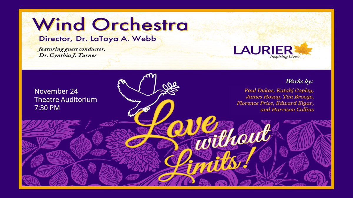 LaurierMusic's tweet image. 🎵✨ Experience musical enchantment! Don't miss the Laurier Wind Orchestra on Nov 24, 7:30 p.m. 🎟️ Tickets disappearing fast! Witness our talented Winds, Brass, &amp;amp; Percussion students in action. 📸✨ #LaurierMusic #ConcertAlert 🎺🥁

bit.ly/3MVnXH7