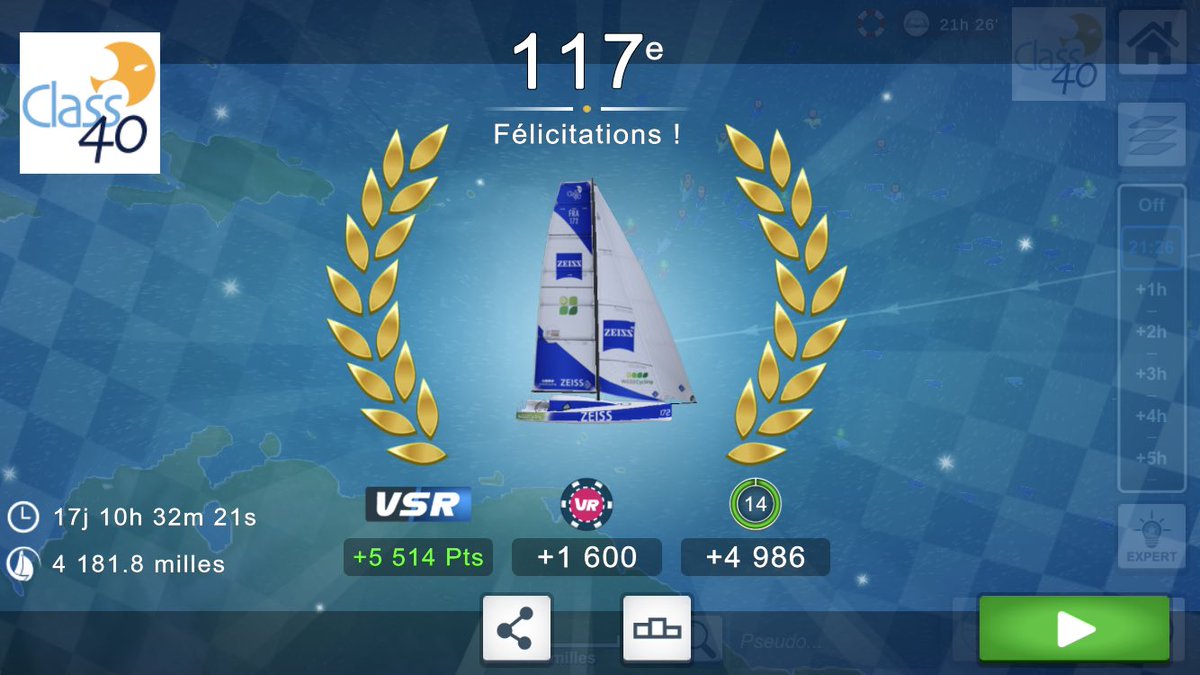 Résultat en <a href="/AssoClass40/">Association Class40</a> sur la @TransatJV sur <a href="/VirtualRegatta/">Virtual Regatta</a>💨⛵️

1er de la team <a href="/NTL_esailing/">Nautilus</a> et 1er du classement team <a href="/ZEISS_Group/">ZEISS Group</a> 👍

Hyper content 🤩 mon plus beau résultat 👌

#TransatJacquesVabre #RouteDuCafe #Class40 #VirtualRegatta #VirtualRegattaOffShore #VROffShore