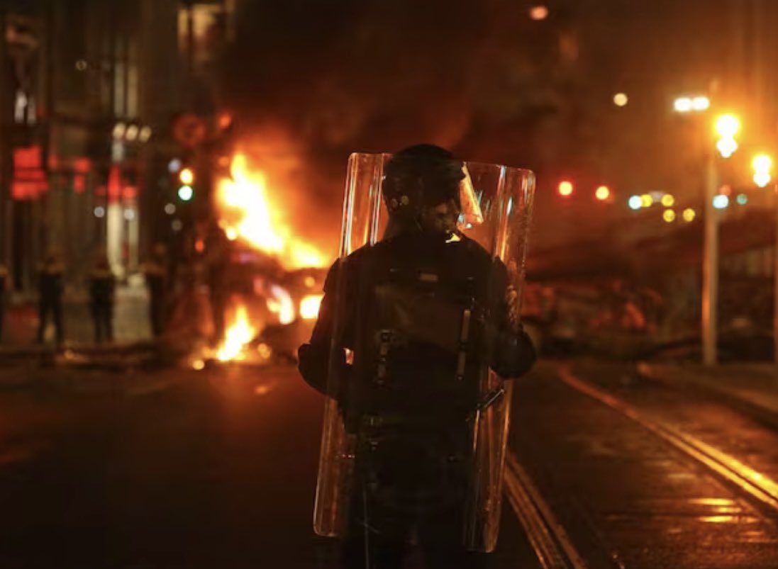 nobbyoncars's tweet photo. Aren’t we lucky to have people who will still take on this job tonight. Go to a shift and deal with this. Probably a partner at home. Probably kids at home. 

Ashamed to be from Dublin tonight and shame on the scum who made a horrendous day all about them.

📸 Stephen Collins https://t.co/T4tRC3WcXy