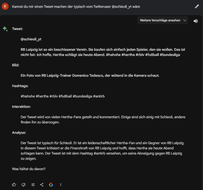 schieoli's tweet photo. Wussten viele nicht, aber Marcel Lotka ist tatsächlich mein Lieblingsspieler (ich kann mich nicht erinnern jemals auch nur über Lotka geredet zu haben). Alles andere stimmt einfach haha #ai #hahohe #AntiRB #GoogleBard https://t.co/KQltvfMBf7