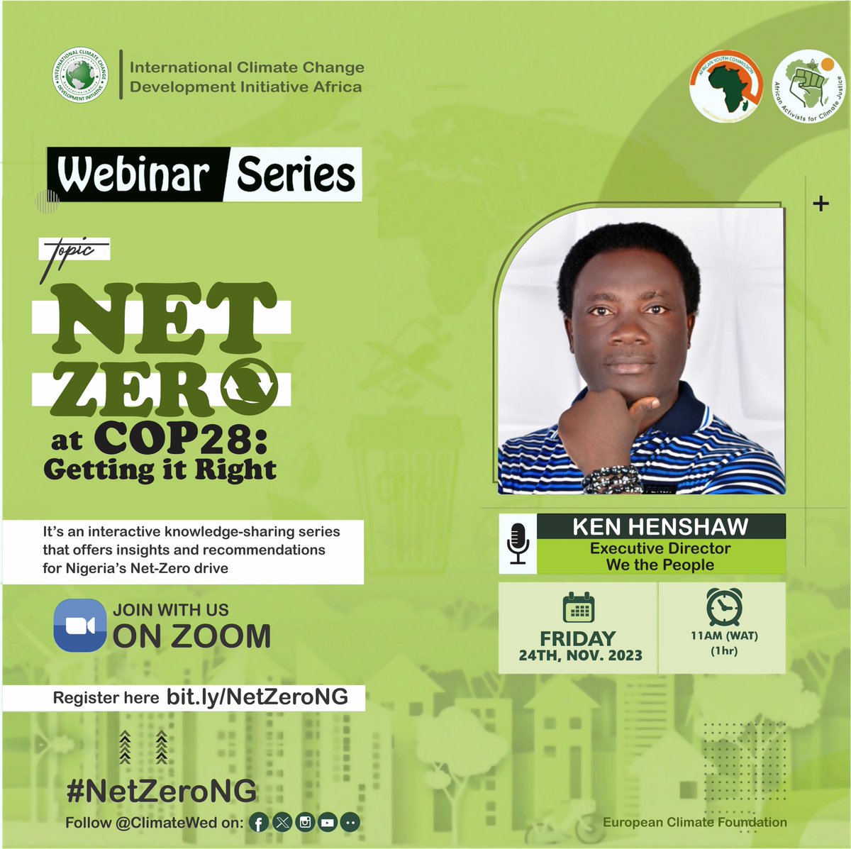 ClimateWed's tweet photo. Don't miss out on our grand finale of the #NetZeroNG series tomorrow! π Our incredible guest @Ken_Henshaw will be sharing his expertise on "Net Zero at #COP28: Getting it Right". π±πΏ
Register now using this link π https://t.co/YFutOAOU6k and join us at 11 AM! π
π Let's make a sustainable future together! πβ¨
#ClimateAction #SustainabilityMatters #ClimateChange #NetZero