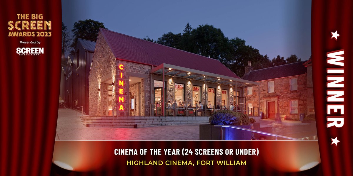 WE WON!!! 🥳🎉🍾 Highland Cinema has just been announced as the UK Cinema of the Year (24 screens or under) at the prestigious Big Screen Awards in London! Many thanks to all our staff, local community, visitors and supporters for helping us to get this fantastic award!