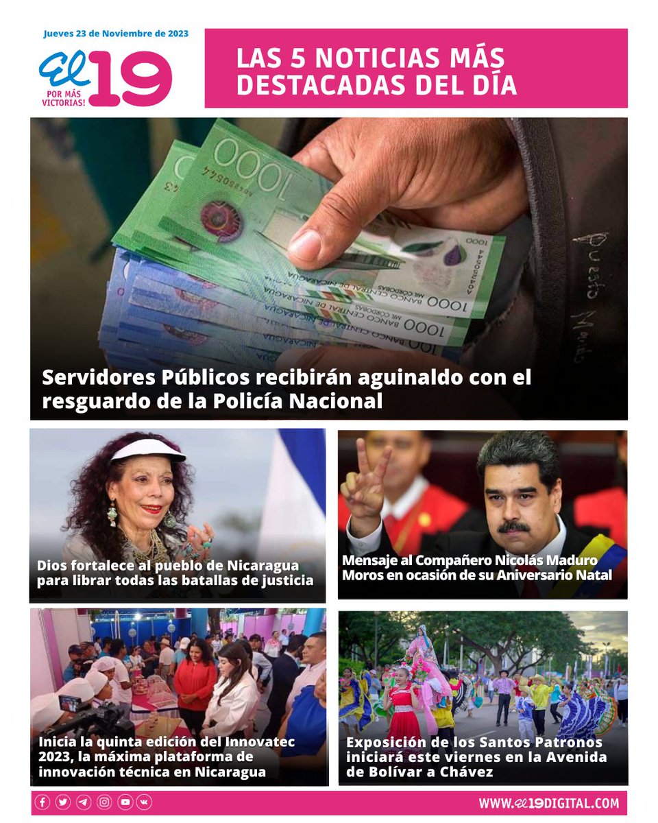 📌Estas son las 05 noticias más destacadas de este Jueves 23  de noviembre de 2023. #Nicaragua