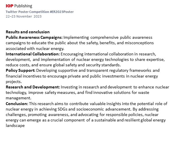 AlyasaaAnas's tweet image. The need for clean, reliable, and efficient energy sources is crucial to address issues such as climate change, energy security, and socioeconomicdevelopment.
#ER2023Poster @IOPenvironment 
#nuclearenergy @AFRAAfrica @iaeaorg @IAEATC @NEI @Profshaukat