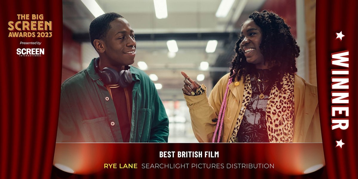 Big Screen Awards (@bigscreenawards) on Twitter photo The winner of tonight’s penultimate award for Best British Film is #RyeLane, <a href="/searchlightpics/">Searchlight Pictures</a> Distribution. #BigScreen23 The winner of tonight’s penultimate award for Best British Film is #RyeLane, <a href="/searchlightpics/">Searchlight Pictures</a> Distribution. #BigScreen23
