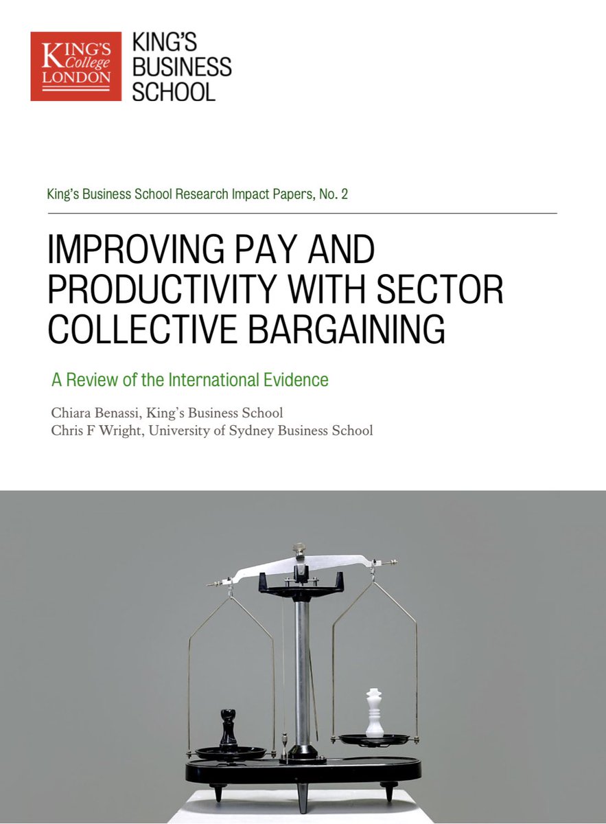 Improving pay and productivity with sector collective bargaining — new @kingsbschool research impact report with @chiarabenax. We find bargaining systems covering broad segments of the workforce can bring positive outcomes to workers, firms & wider society kcl.ac.uk/business/asset…