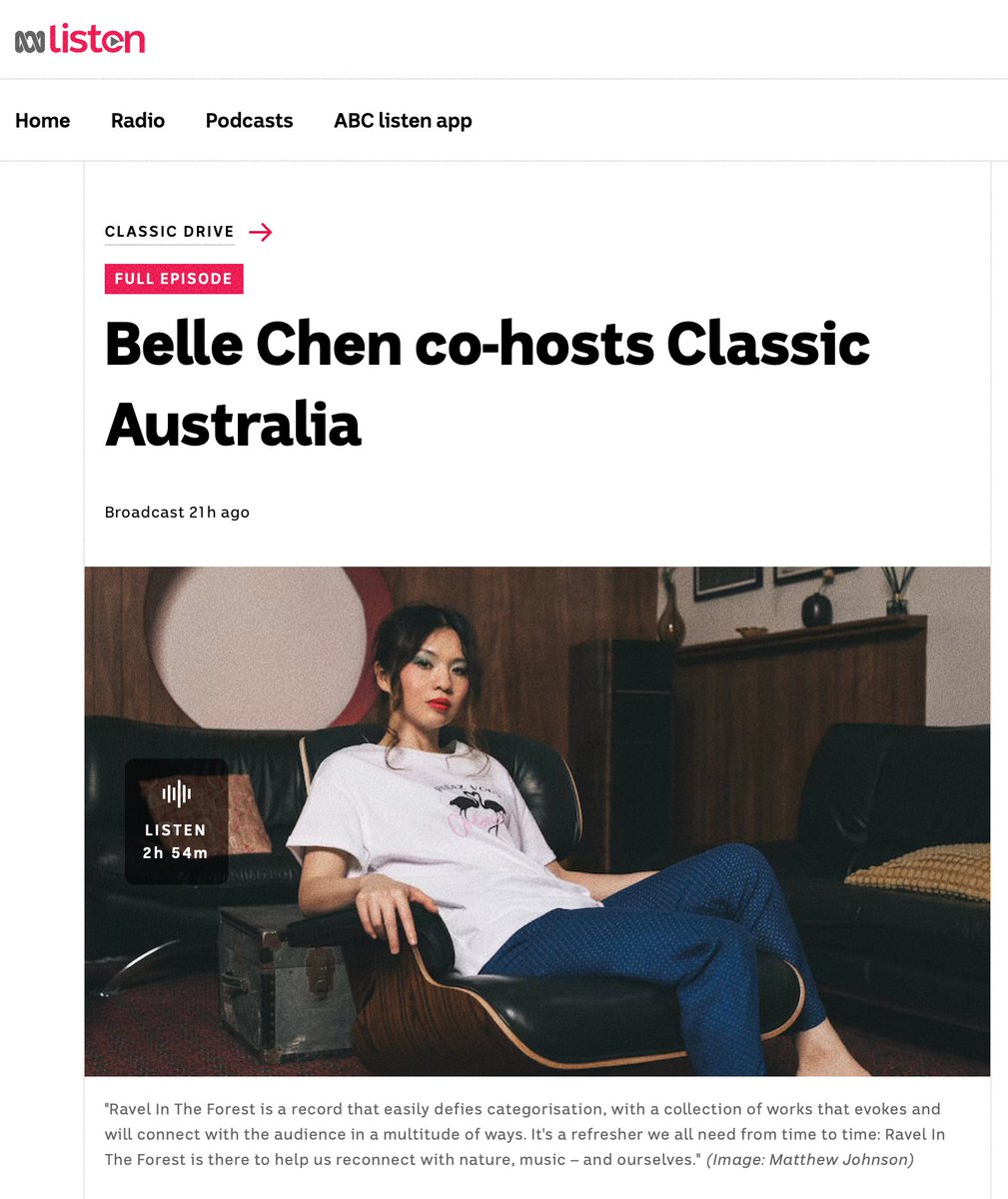 It was so much fun to join <a href="/vanessachughes/">Vanessa Hughes</a> on <a href="/ABCClassic/">ABC Classic</a> yesterday ❤️ beautiful chats, spinning music = a great way to spend time!

Huge thanks to Vanessa &amp; ABC Classic team <a href="/lizzyygreen/">Lizzy Greenhalgh</a> @NeutronGirl ✨

To listen: abc.net.au/listen/program…