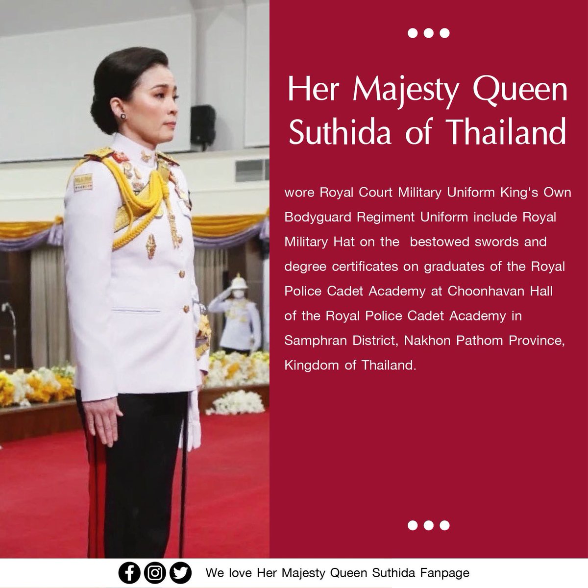 Hermajesty2521's tweet photo. พระราชินีสุทิดา ทรงฉลองพระองค์พระราชฐาน เครื่องแบบทหารมหาดเล็กราชวัลลภ รักษาพระองค์ (ทม.รอ.)พระราชอิสริยยศ พลเอกหญิง พร้อมทั้งทรงพระมาลาพระราชฐาน
.
#QueenSuthida wore Royal Court Military Uniform King's Own Bodyguard Regiment Uniform include Royal Military Hat. https://t.co/glafwBMrHq