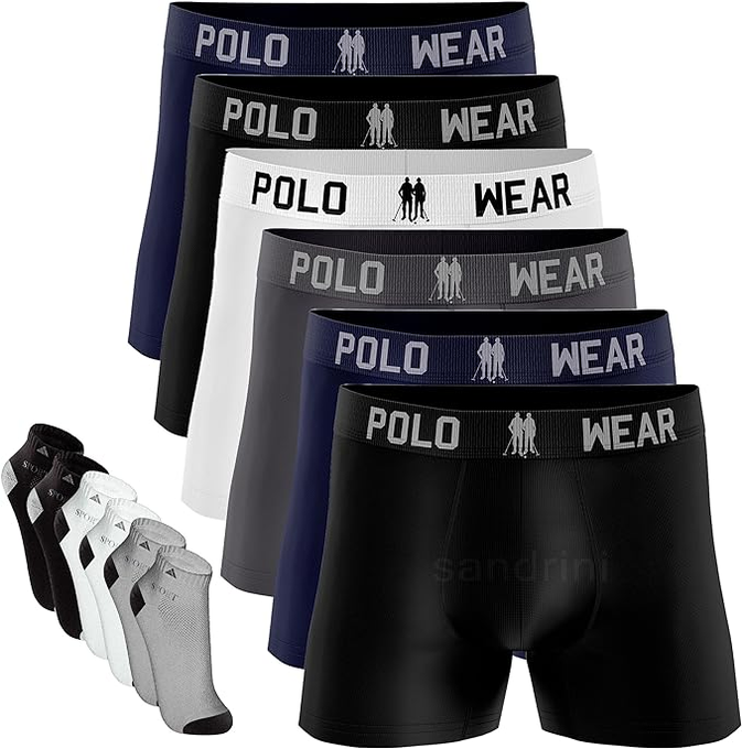 Kit 9 Cuecas Polo Boxer Adulto Masculinas Wear Original + 6 Meias