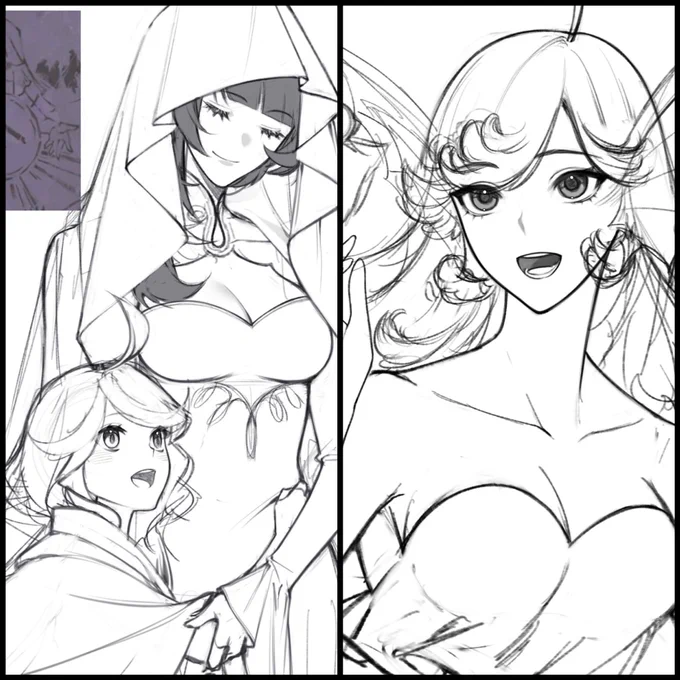 Sketch Egeria with Focalor &amp; Doria from Honor of Kings :3 