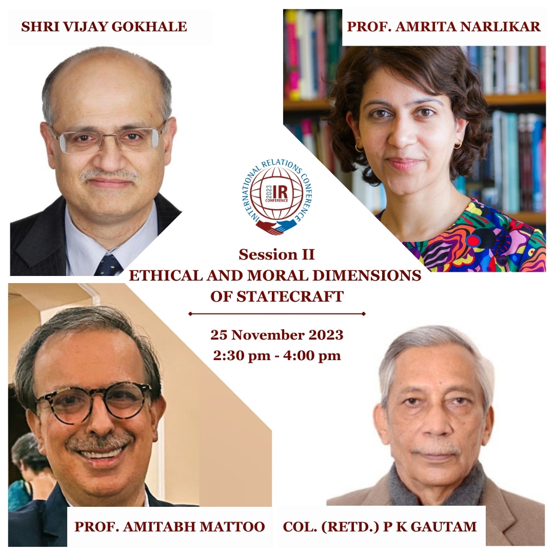 🧵
#IRC2023 Session II is Chaired by @VGokhale59 (Fmr #ForeignSecretary of #India and Distinguished Prof, @symbiosistweets) who brings his vast diplomatic experience to the discussion! 

#IndiasStrategicCulture #Ethics #Politics #GlobalChallenges #AcademicTwitter @MEAIndia
