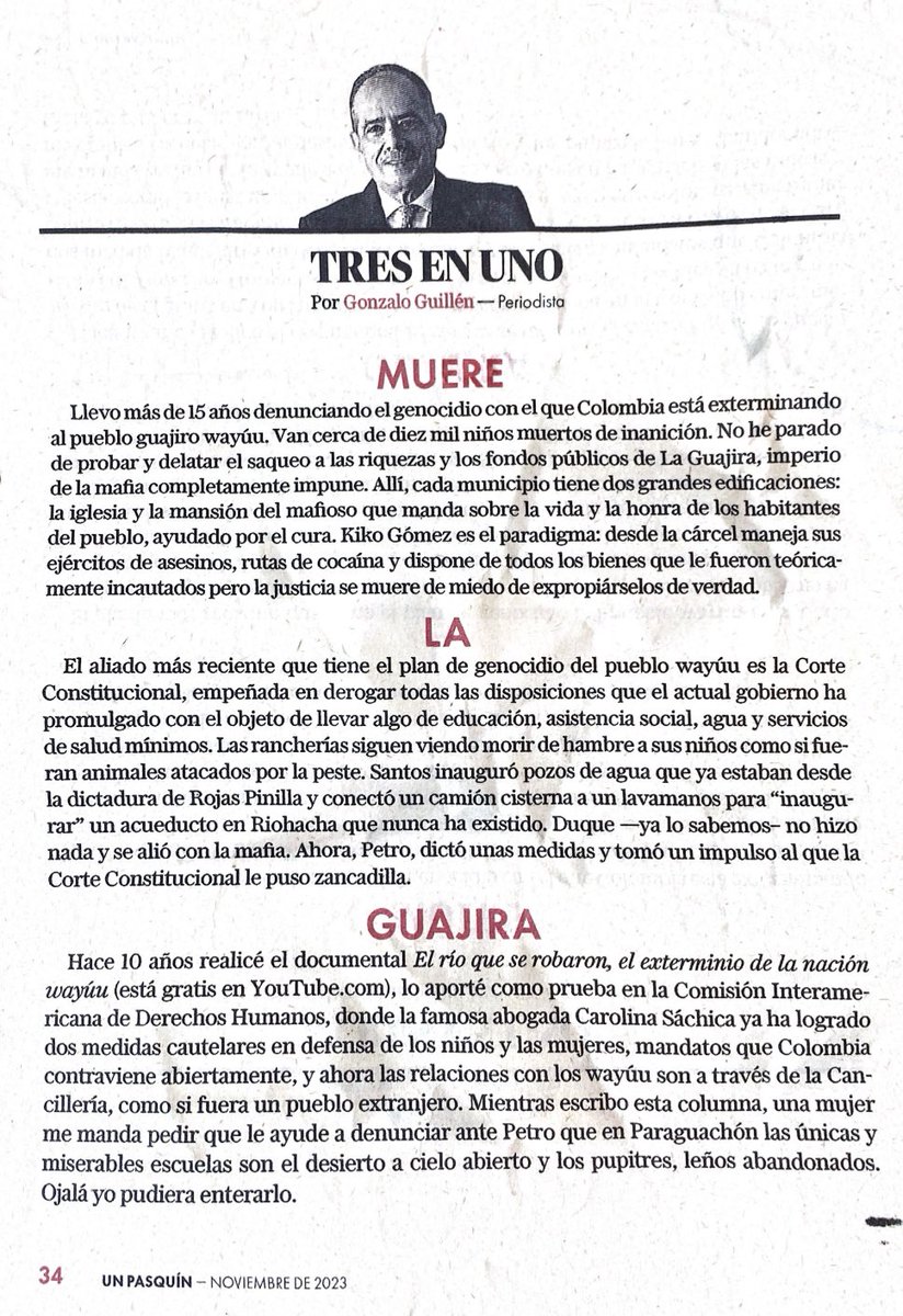 Gonzalo Guillén (@heliodoptero) on Twitter photo Esta es mi columna habitual —#TresEnUno—en la edición de <a href="/UnPasquin/">El Periódico de la O</a> que comenzó a circular masivamente hoy en todo el territorio nacional. Esta es mi columna habitual —#TresEnUno—en la edición de <a href="/UnPasquin/">El Periódico de la O</a> que comenzó a circular masivamente hoy en todo el territorio nacional.