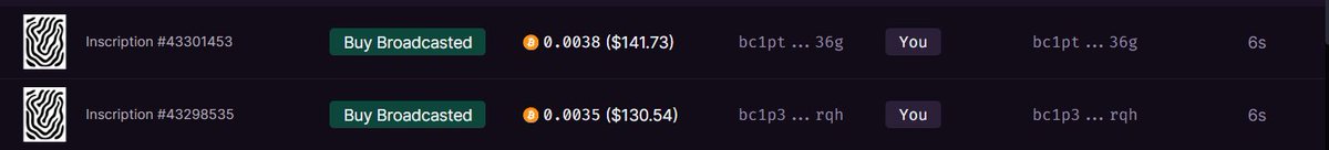 <a href="/ArtinalsBTC/">Artinals</a> I'm seeing these are having a lot of hype and volume for a project that launched today and only has 837 supply.

Apparently this Ordinal is a pass and they are working on some sort of platform for artists, gotta be honest the fomo got me on this one so I picked up 2