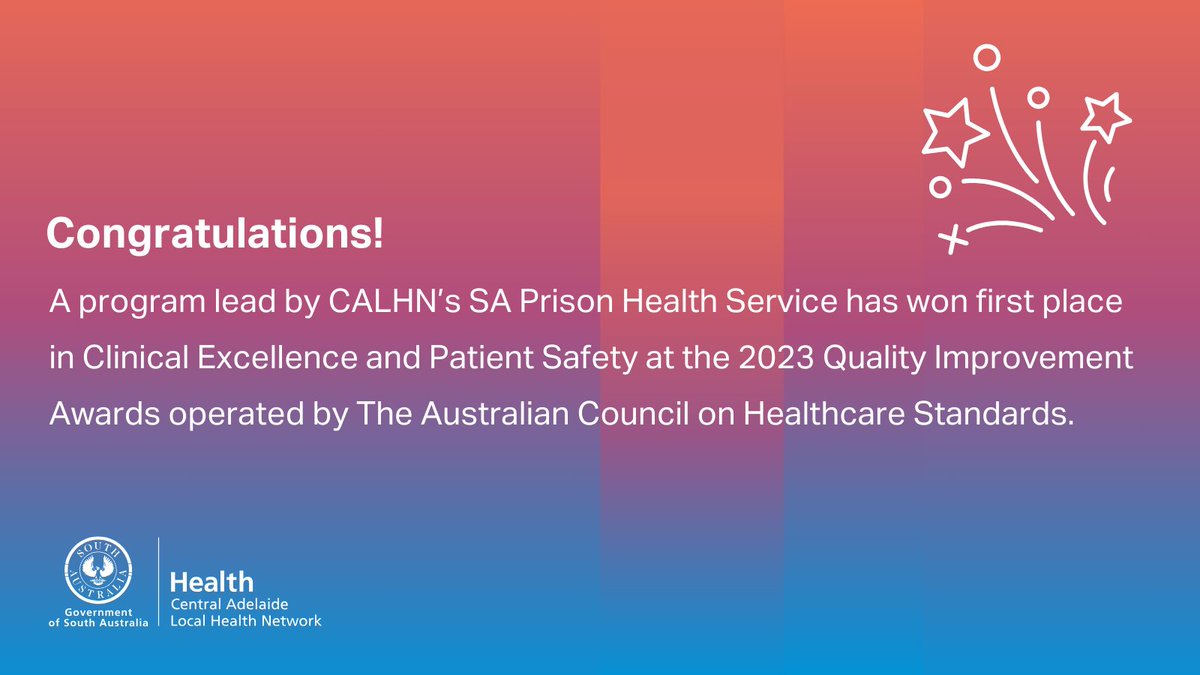 Congratulations! Lead by CALHN's Adam Spicer and Andrew Wiley, the winning program 'Hep C is Everyone’s Business – An Approach for Virtual Elimination of Hepatitis C from South Australian Prisons' has created a significant shift in healthcare delivered in SA Prisons.