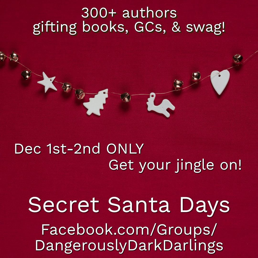 Kick off the Holiday Season with Secret Santa Days!  Over 350 Secret Santa Authors will be gifting you books, gift cards, and swag!  Join the fun here:  facebook.com/groups/Dangero… #BookishEvent #SecretSanta #HolidayEvent