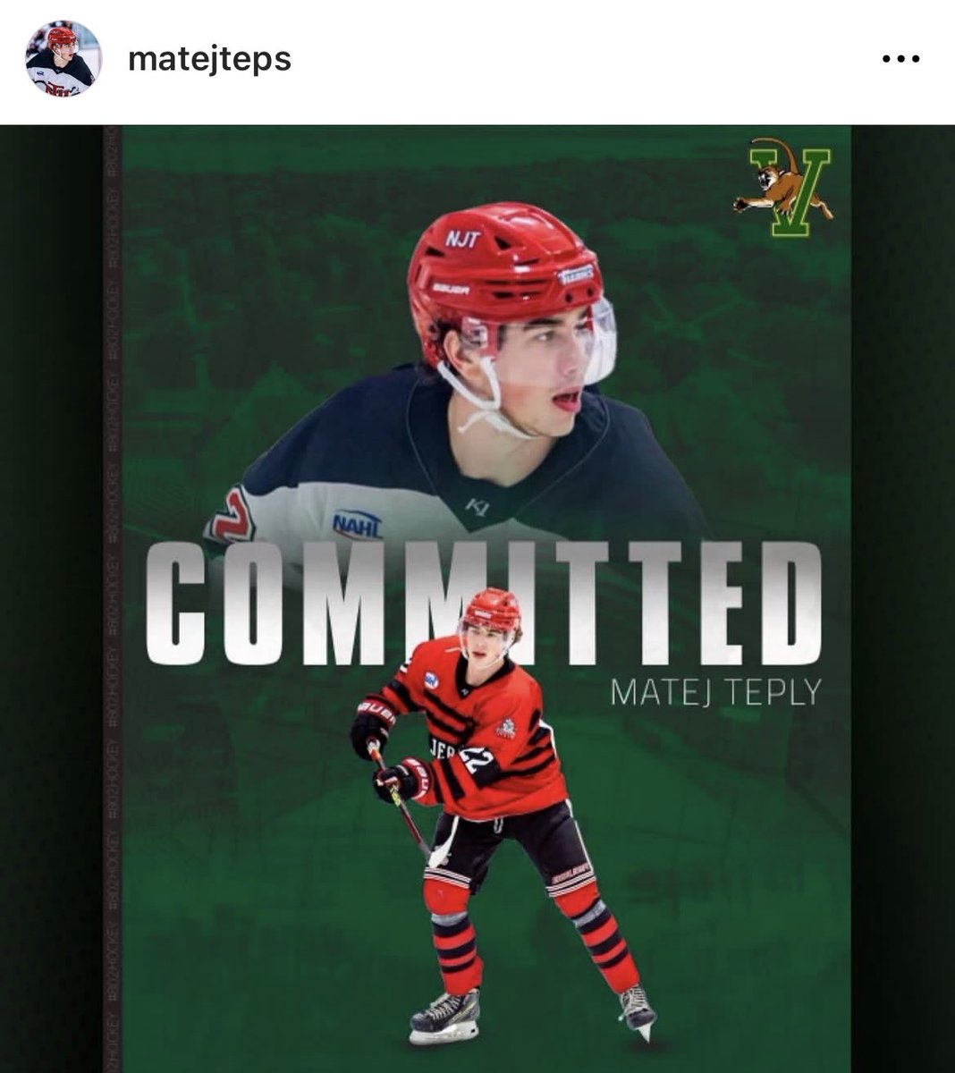 PuckPreps's tweet photo. 🚨 BREAKING 🚨 3.5 ⭐️ recruit Matej Teply has committed to Vermont. The 6’1 174 lbs defenseman was one of the top ranked uncommitted 2005s. Teply is running at a ppg clip with the NAHL’s New Jersey Titans this season. Nice get for Vermont. https://t.co/lHDujGOhQK