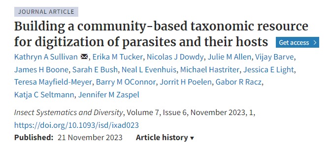 Vijay Barve (@vijaybarve) on Twitter photo 📢 New paper about biodiversity data sharing led by <a href="/ecokatsully/">Kat Sullivan</a> 🌿 Check out this research on "Building a community-based taxonomic resource for digitization of parasites and their hosts" in Insect Systematics and Diversity 🐜🦠🌍 doi.org/10.1093/isd/ix… 📢 New paper about biodiversity data sharing led by <a href="/ecokatsully/">Kat Sullivan</a> 🌿 Check out this research on "Building a community-based taxonomic resource for digitization of parasites and their hosts" in Insect Systematics and Diversity 🐜🦠🌍 doi.org/10.1093/isd/ix…