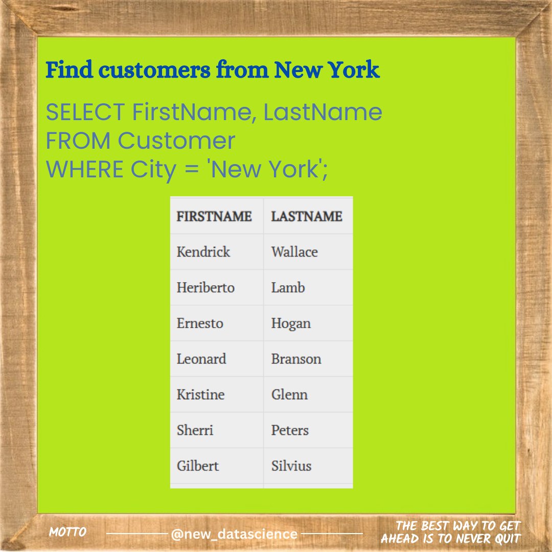 newdatadiary's tweet image. Follow @new_datascience for everyday learning! #SQL #Dataanalytics #Datascience #database #python #math #machinelearning