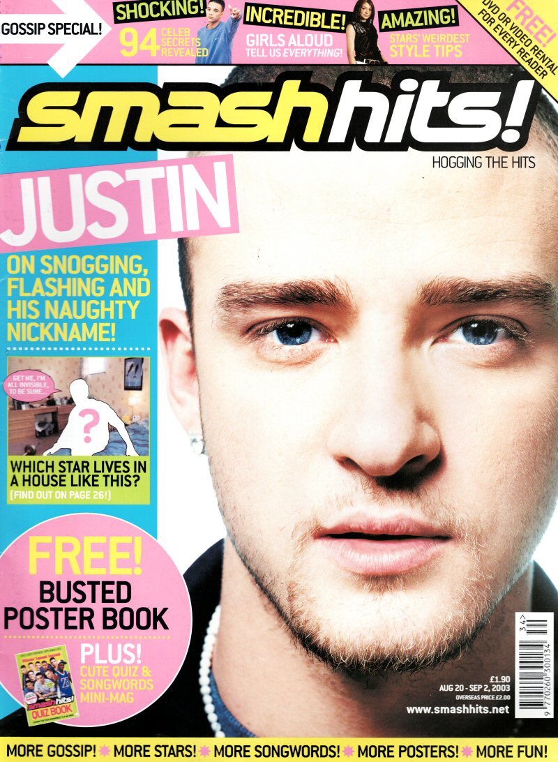 MagazineCollec1's tweet photo. Throwback to August 2003
Smash Hits magazine featuring #JustinTimberlake on the cover.
#smashhits #Throwback #millenials #justint #musician #musiclovers https://t.co/oJ2SRpd02d