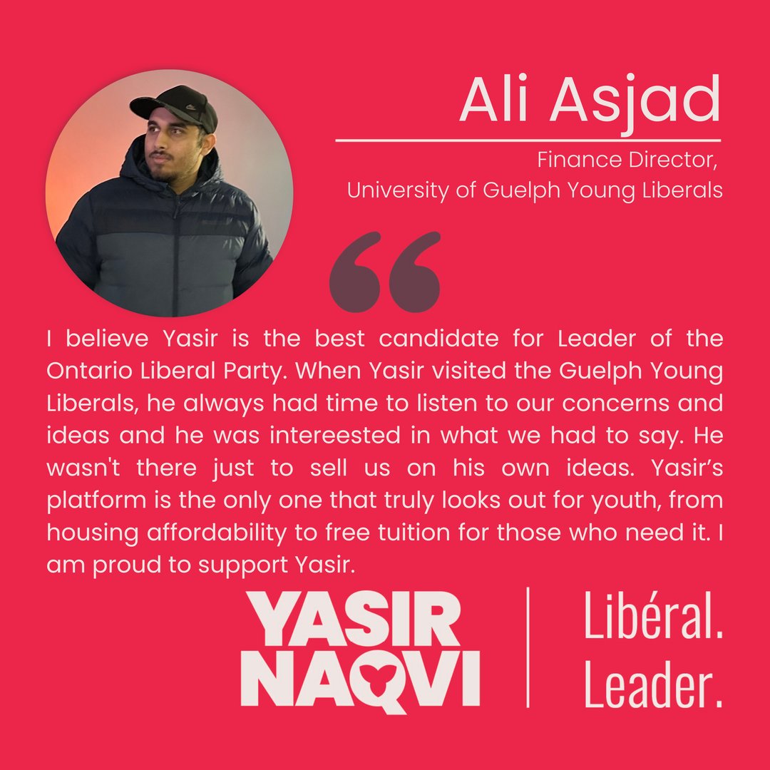 Young Ontarians like Ali are looking for bold, ethical leadership. They are looking for a leader that can solve the challenges dominating their life. That's why I have a plan to address the housing crisis & make postsecondary education more affordable. Thanks for the support Ali!