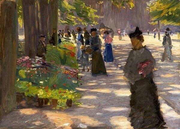 Paul Hoeniger (deutscher, 1865-1924) - Blumenmarkt　1910　Ölmalerei (oil painting)　Ort : unbekannt (location unknown)