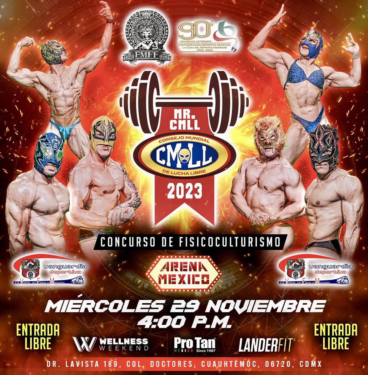 CMLL_OFICIAL's tweet photo. 🔜
📍Arena México
🗓️ Miércoles 29 de noviembre '23
🕓 4:00 p.m.
💪 Concurso de Fisicoculturismo con los estrellas del CMLL 

🤩 Entrada Libre https://t.co/6G6sXKB2As