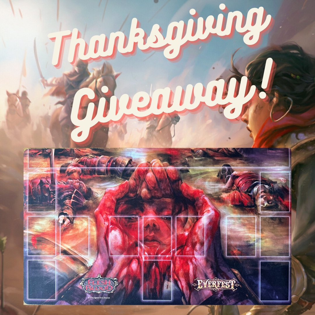 Br33zy (@_br333zy) on Twitter photo Today the US celebrates Thanksgiving but everyone across the world of <a href="/fabtcg/">Flesh and Blood</a> has something to be thankful for!
To win the Blood on Her Hands playmat, simply:
1) Follow & RT
2) Comment what or who you’re most thankful for in FaB 2023
Winner drawn 11/30 🎉
#fabtcg Today the US celebrates Thanksgiving but everyone across the world of <a href="/fabtcg/">Flesh and Blood</a> has something to be thankful for!
To win the Blood on Her Hands playmat, simply:
1) Follow & RT
2) Comment what or who you’re most thankful for in FaB 2023
Winner drawn 11/30 🎉
#fabtcg