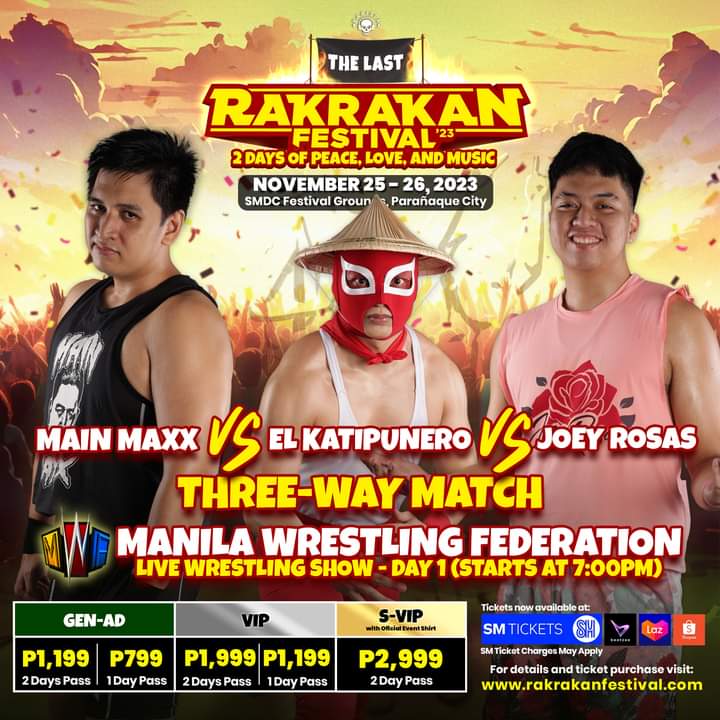 ManilaWrestling's tweet photo. Kita-kits tayo bukas sa Rakrakan Festival! Excited na kaming makipagslaman sa inyo! 💪🔥 Bili na kayo ng tickets dito: https://t.co/1vkw5G9Jbw

#PinoyWrestling 🇵🇭
#PinoyEntertainment 
#MWFxRakrakan 
#RakrakanFestival https://t.co/NG14iLMrOT