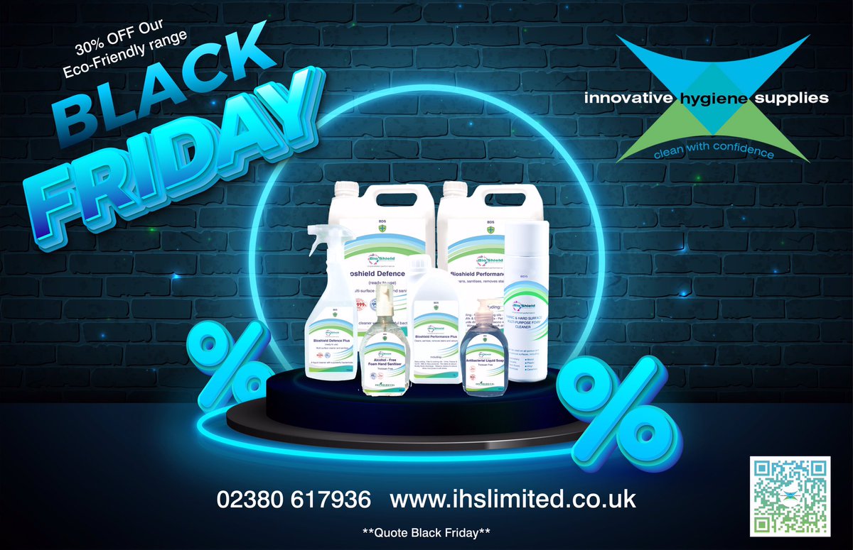 IHSLimited's tweet photo. Eco-friendly #BlackFriday2023 
Everyday cleaning products that are great for you and better for the planet

Call us now on 02380 617936 &amp; quote “Black Friday” for 30% off our eco-friendly range https://t.co/IdqJH3tJ8Z