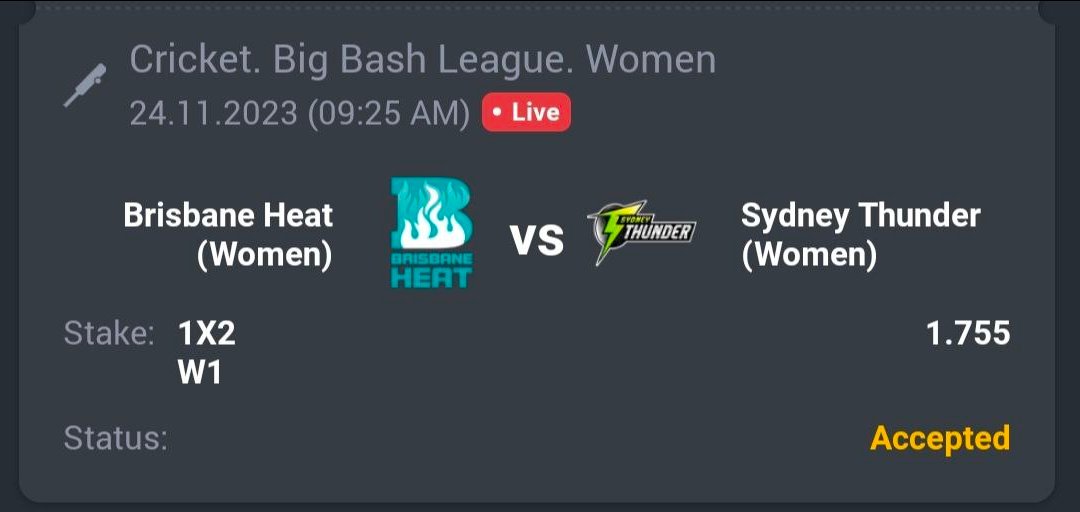 Cricket - Big Bash League Women

🏏 Brisbane W ML
🔖 1.75
💵 21 Units

#GamblingTwitter #SportsBetting #TeamParieur #SportsBet #Betting #FreePicks #A3RBET #SportsBettor

#CricketTwitter #Cricket #WBBL #BigBashWomen #WBBL09 #BrisbaneHeat #ThunderBBL #SydneyThunder

Like + RT