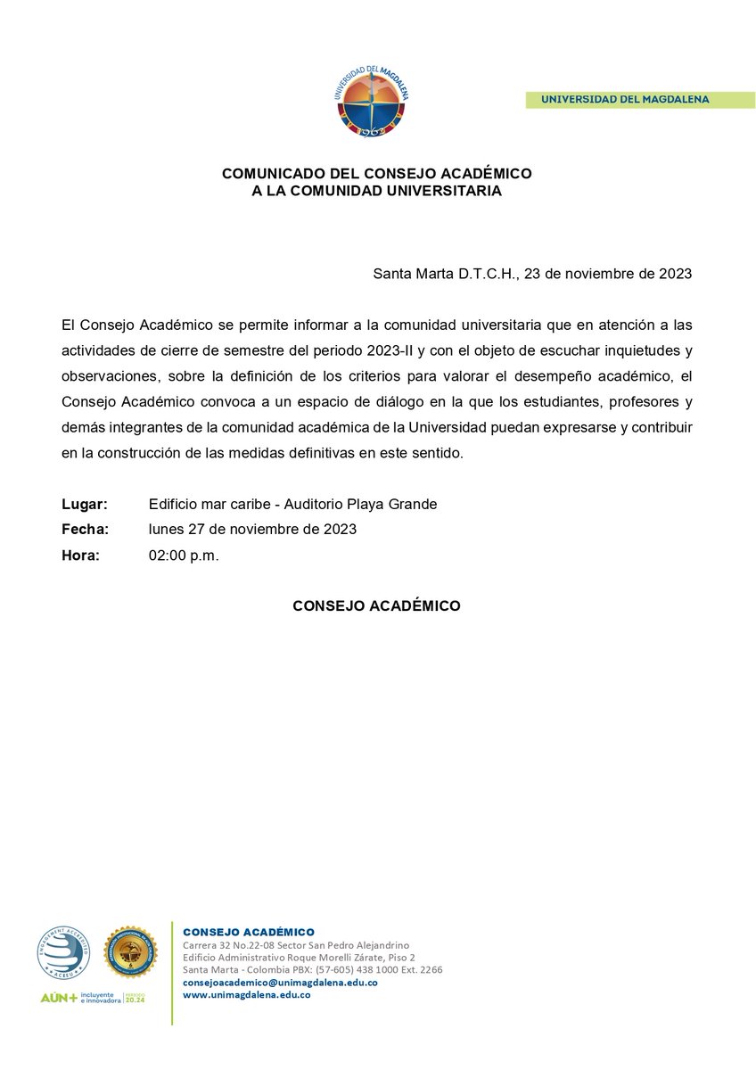 HistoriaUnimag's tweet photo. #ComunicadoUM | 📢 Extendemos la invitación del Consejo Académico a nuestros docentes y estudiantes a un espacio de diálogo abierto y constructivo, que aportará a las medidas definitivas relacionadas con el desempeño académico. https://t.co/6vjHdn80QK