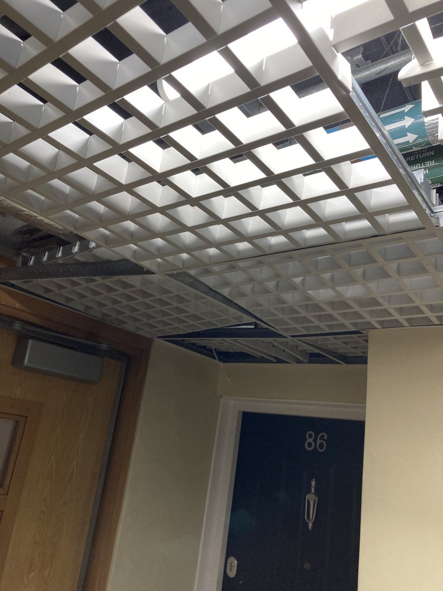 mzach8's tweet photo. @survivinglambet @lambeth_council #fiberupgrade #mess whilst I am always pleased with an upgrade the mess left behind is a total disappointment! That’s 20 floors of now broken ceiling tiles. Thank you @bt_uk @BTCare https://t.co/OwqnHIwUwq