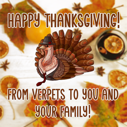 Verpets's tweet photo. A big happy Thanksgiving to you all! What are you thankful for this year? :) https://t.co/YZsQ6gx0TI