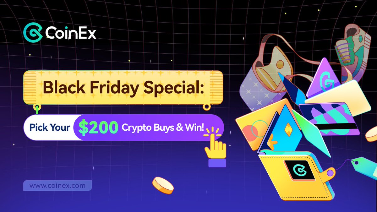 coinexcom's tweet image. Get ready for a Black Friday shopping spree after the fantastic Thanksgiving ! 🛍️ Join our game for a chance to win - 2 winners will share $200! 💰

1️⃣ Comment which coins you'd buy with $200.
2️⃣ Follow us, retweet, &amp;amp; tag 3 friends.

#CoinEx #blackfriday #giveaway #crypto