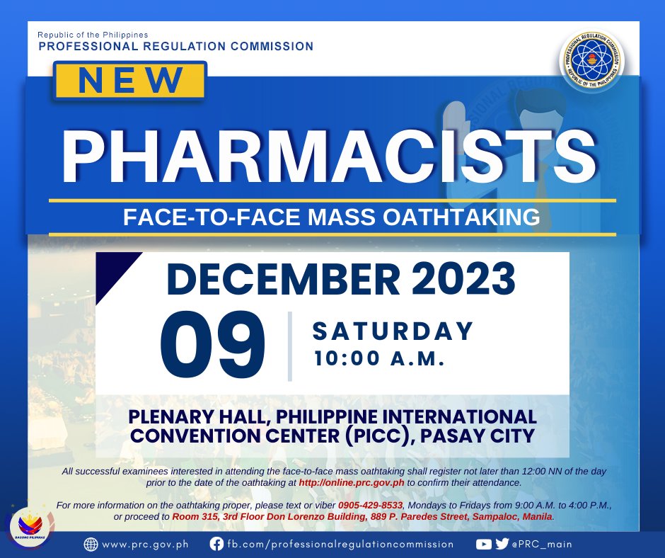 Face-to-Face Oathtaking of the New Pharmacists

For full announcement, please click this link: prc.gov.ph/article/face-f…