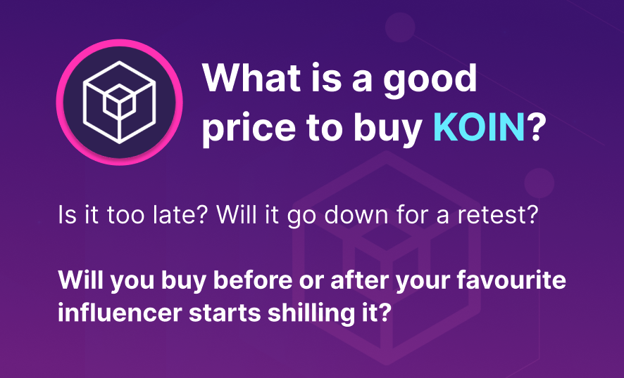 coinsbridge's tweet photo. At what price will you buy (or buy back) #KOIN? 

I'm seeing ppl mention technical targets for a correction ($0.90 testing break-out or $1.40 fib). Consider this... 🔽

#Koinos was a fair launch, with no VCs... therefore less sell-pressure compared to most projects you've seen in the past... esp. at this stage of the journey. 

Most Koins are w/ the community, the early adopters. 

Sure... we might take some profits along the way, but it's likely not going to be sustained selling like you'd get from VCs dumping huge bags. 

We're arguably not even into the bull cycle yet. The 5-10x this has done is NOTHING for most of us compared to the potential we see. There are many with this mindset. And whatever we'll sell, we'll buy back fairly quickly anyway. 

So. Keep all that in mind when considering your buy targets. In fact, keep it in mind during this early part of this ride. Sometimes, some truly unique and useful projects just go on a tear and have no chill. 

Also... not many people have even noticed KOIN yet. 

Only a tiny fraction even realise the potential of having a #blockchain that has no gas fees. #FreeTransfers. Free to transact. And free to interact with anything built on KOINOS.

It is specifically targeted at getting more people building on the chain and therefore increasing the likelihood of more people using those solutions. 

Those end-users are more likely to use something that doesn't have an immediate barrier to entry like every other blockchain (gas fees/wallets). 

That's an instant #UX delight vs. anything else out there.

When people start to realise these things... the current 5-10x it's done will look like a flat 1px line on charts. IMO. 🚀

So, when are you planning on getting an entry? 

Before or after the CT / YT influencers fill their bags? Before or after your granny and neighbours start talking about it?