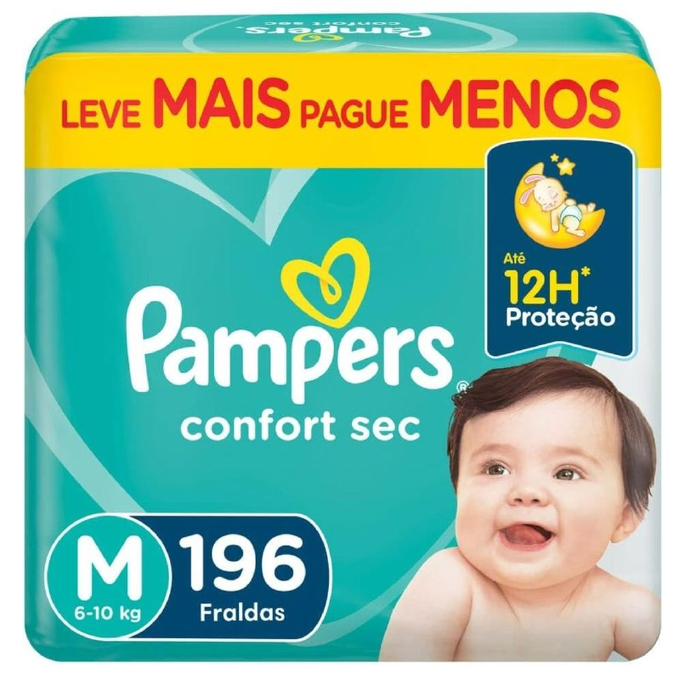 Fralda Pampers Confort Sec M 196 Unidades, Pampers