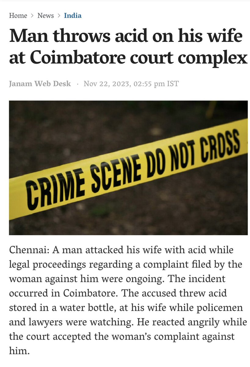 Acid attack in #Coimbatore, where the accused attacked his wife in the presence of police and lawyers, raises serious concerns about the increasing frequency of such crimes and the safety of court premises. This incident is not an isolated one; it reflects a troubling trend where