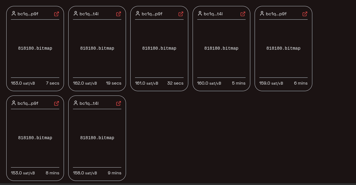 What a view to see, two bots competing each other RBF'ing to front-run each other to get the next bitmap. It's a beauty to watch 💎
#bitmap
