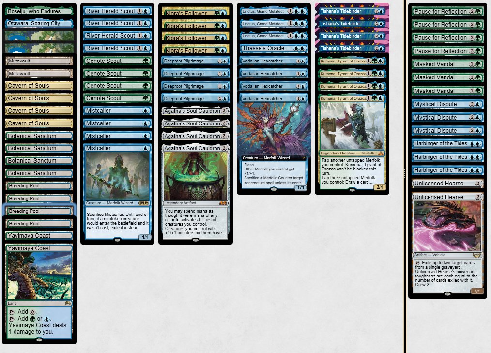 Some interest in the list. 

If I were able to make the RC in Toronto this weekend I would be taking this. Mistcaller and Tidebinder are great hedges for the new Discover meta.