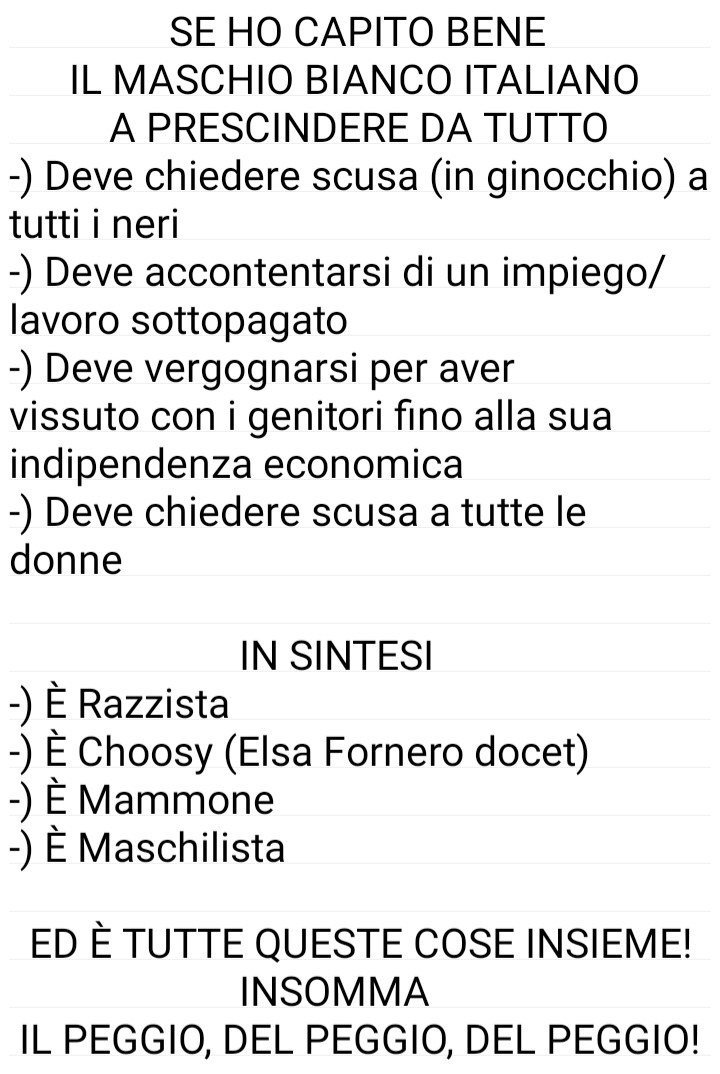 Dopo l'assassinio #giuliacechettin 
Anche se per l'art. 27 della costituzione 
"La responsabilità penale è personale"
e
"L'imputato non è considerato colpevole sino alla condanna definitiva"
La generalità dei "Maschi Bianchi Italiani" è comunque colpevole.