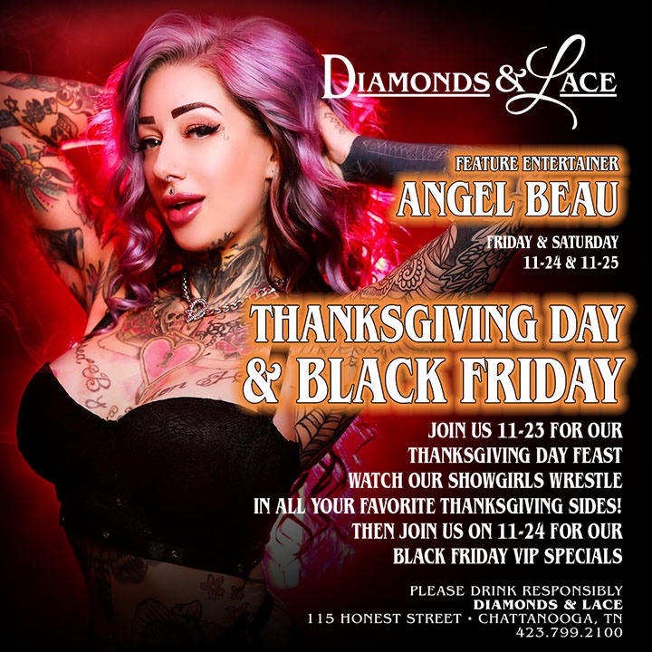 Join us on Thanksgiving Day, Black Friday & Super Hot Saturday! Thanksgiving Day Feast & messy wrestling in your favorite Thanksgiving Sides, Black Friday VIP specials and partying with @iheartangelbeau all weekend long! . . . #DiamondsAndLace #Chattanooga #AngelBeau #Thanksgi...